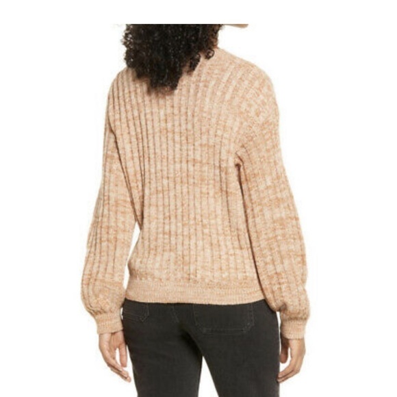 Blank NYC Heather Ribbed Crew Neck Sweater Toffee Brown Cream Size M - Picture 2 of 9